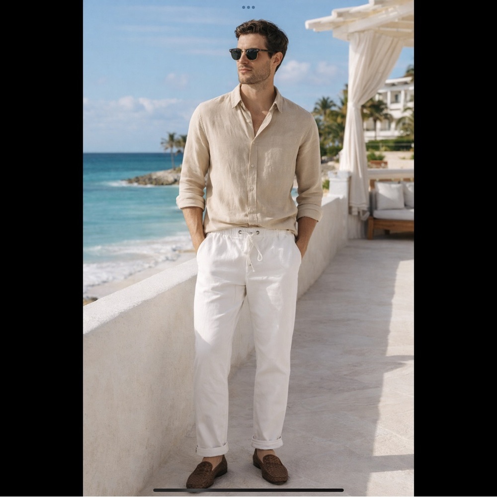 J.Crew Men’s NWT White Cotton Drawstring Pants Size 32 Elastic Waist - Picture 3 of 16